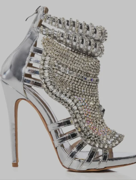 Azalea Wang Push Your Luck Stiletto Sandal In Silver (Runs Big) - Picture 11 of 13